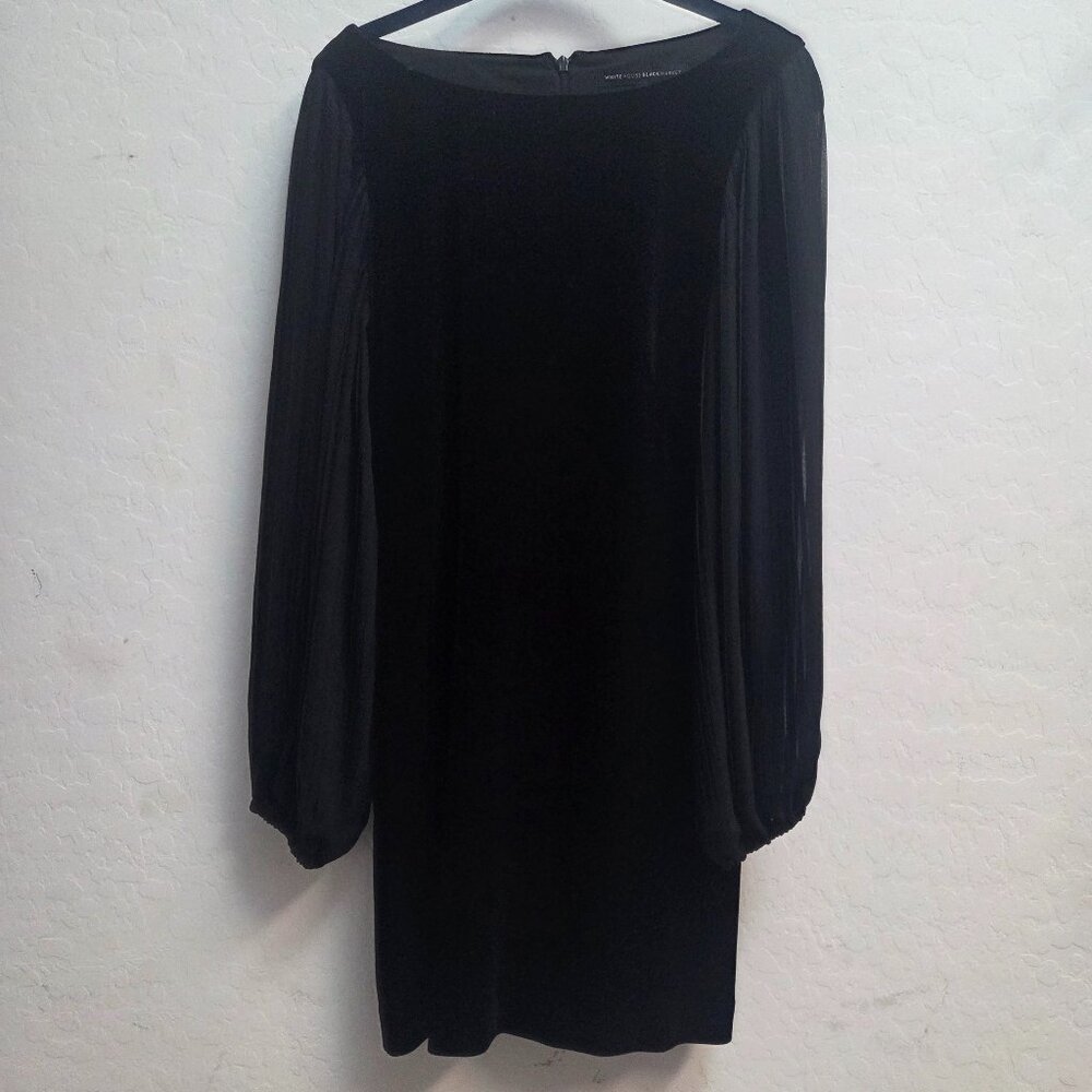 White‎ House Black Market Dress-Long sheer puffy sleeve velvet body size 4